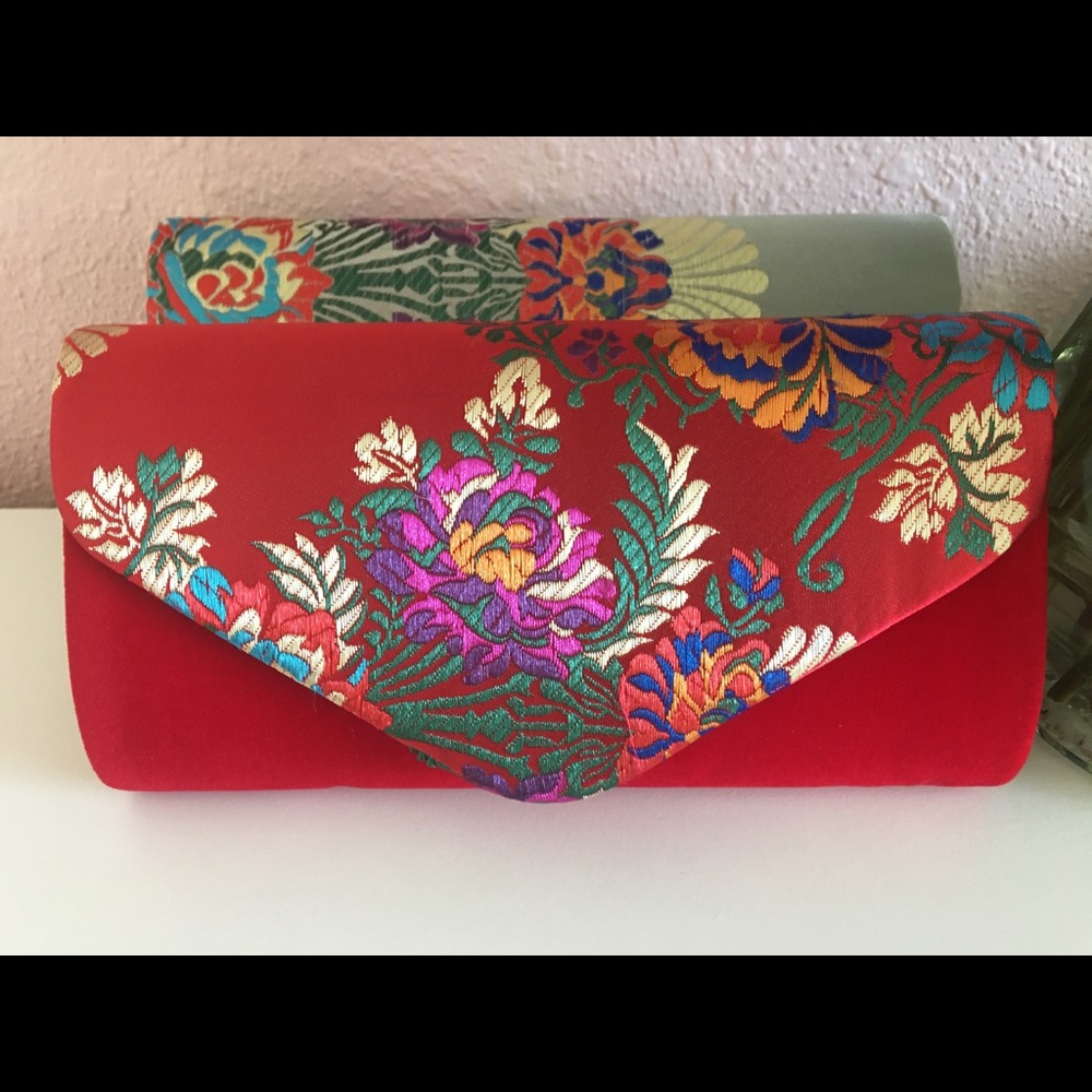 NWT Jacquard/Velvet Clutch with Crossbody Strap.
